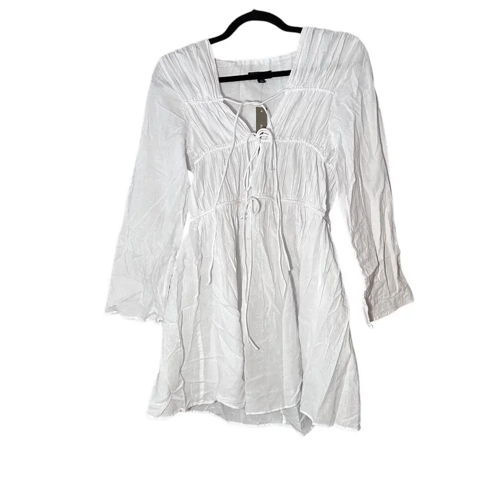 j.crew tiered tie-front dress in beach cotton white ca803 women size xsmall - Picture 2 of 8